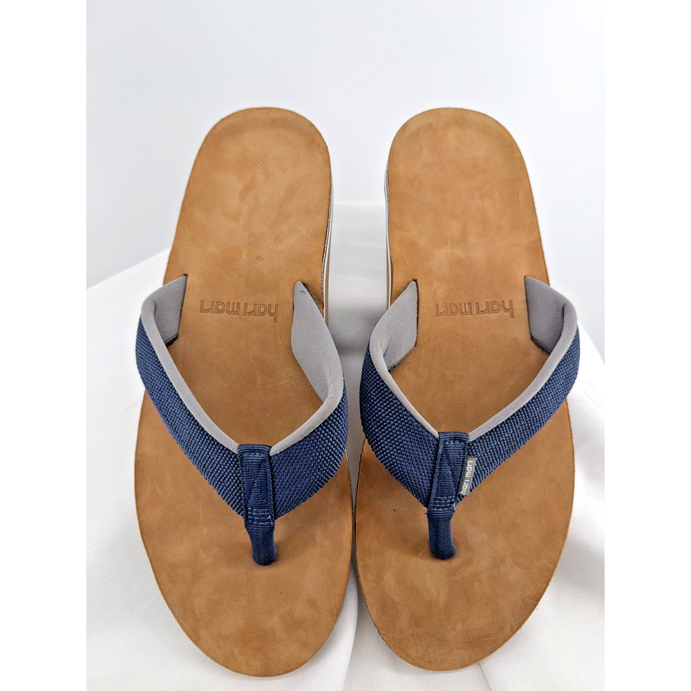 Hari Mari Flip Flop Sandals Navy Brown Casual Beach Summer Comfort Size 13
